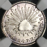 1847-Mo NGC MS 61 Mexico 1/2 Real Mint State Cap Rays Silver Coin  (23041602C)