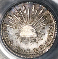 1848/7-Mo PCGS MS 64 Mexico 1/2 Real Mint State Cap Rays Silver Coin POOP 3/0 (22041401C)
