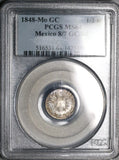 1848/7-Mo PCGS MS 64 Mexico 1/2 Real Mint State Cap Rays Silver Coin POOP 3/0 (22041401C)
