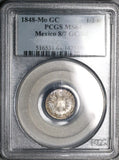 1848/7-Mo PCGS MS 64 Mexico 1/2 Real Mint State Cap Rays Silver Coin POOP 3/0 (22041401C)