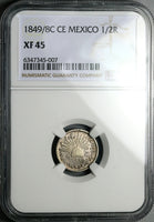 1849/8-C NGC XF 45 Mexico 1/2 Real Culiacan Mint Cap Rays Silver Coin POP 1/1 (23041603C)