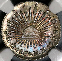 1860-Mo NGC MS 65 Mexico 1/2 Real Mint State Cap Rays Coin POP 6/2 (23013103C)