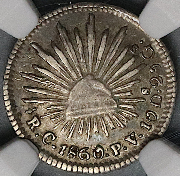 1860-C NGC XF 45 Mexico 1/2 Real Culiacan Cap Rays Coin POP 1/3 (23041604C)