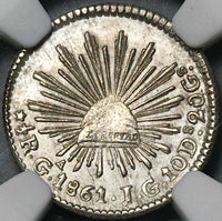 1861-Ga NGC MS 63 Mexico 1/2 Real Guadalajara Cap Rays SIlver Coin (22041402C)