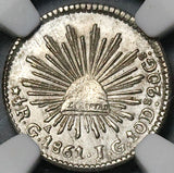 1861-Ga NGC MS 63 Mexico 1/2 Real Guadalajara Cap Rays SIlver Coin (22041402C)