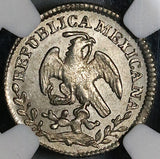 1861-Ga NGC MS 63 Mexico 1/2 Real Guadalajara Cap Rays SIlver Coin (22041402C)