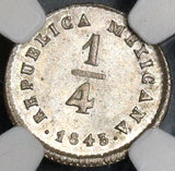 1843-Mo NGC MS 65 Mexico 1/4 Real Gem Silver Mint State Coin (19032801C)