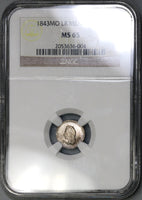 1843-Mo NGC MS 65 Mexico 1/4 Real Gem Silver Mint State Coin (19032801C)
