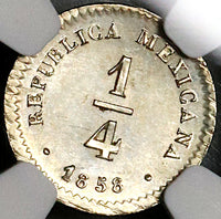 1858-Mo NGC MS 62 Mexico 1/4 Real Silver Liberty Head Coin POP 1/4 (23041802C)