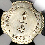 1858-Mo NGC MS 62 Mexico 1/4 Real Silver Liberty Head Coin POP 1/4 (23041802C)