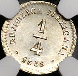1858-Mo NGC MS 62 Mexico 1/4 Real Silver Liberty Head Coin POP 1/4 (23041802C)