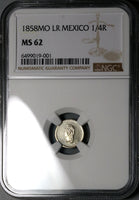 1858-Mo NGC MS 62 Mexico 1/4 Real Silver Liberty Head Coin POP 1/4 (23041802C)