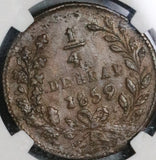 1859 NGC MS 62 Culiacan Sinaloa Mexico 1/4 Real Copper Coin Finest Known POP 2/0 (21090902C)