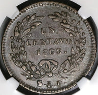 1863 NGC AU 50 Mexico 1 Centavo San Luis Potosi 1st Decimal Coin (20081903C)