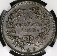 1863 NGC AU 50 Mexico 1 Centavo San Luis Potosi 1st Decimal Coin (20081903C)
