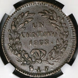 1863 NGC AU 50 Mexico 1 Centavo San Luis Potosi 1st Decimal Coin (20081903C)