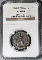 1863 NGC AU 50 Mexico 1 Centavo San Luis Potosi 1st Decimal Coin (20081903C)