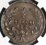 1866 NGC AU 50 Sinaloa 1/4 Real Quarto Mexico Culiacan State Coin POP 2/1 (20062701C)