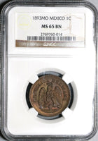 1893 NGC MS 65 Mexico 1 Centavo Copper Mint State Coin (20092701C)