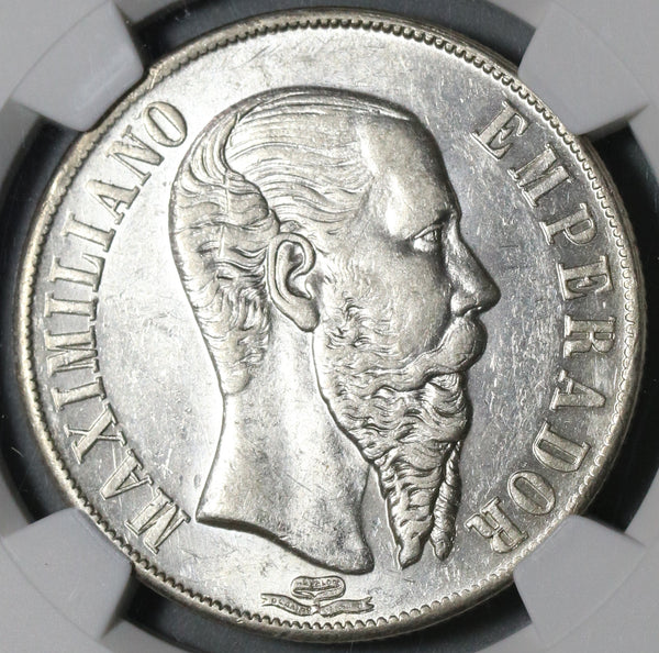 1867-Mo NGC AU 58 Mexico Maximilian Peso Silver Imperial Coin