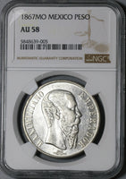 1867-Mo NGC AU 58 Mexico Maximilian Peso Silver Imperial Coin (20082503C)