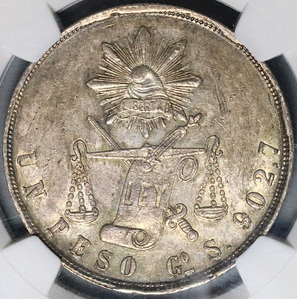 1871-Go NGC MS 61 Mexico Peso Guanajuato Mint State Balance Scale Silver Coin (22050904D)