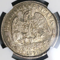 1871-Go NGC MS 61 Mexico Peso Guanajuato Mint State Balance Scale Silver Coin (22050904D)