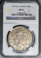 1871-Go NGC MS 61 Mexico Peso Guanajuato Mint State Balance Scale Silver Coin (22050904D)