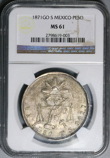 クラシック MS NGC 1871-Go 61 Balance State Mint Guanajuato Peso Mexico コレクション
