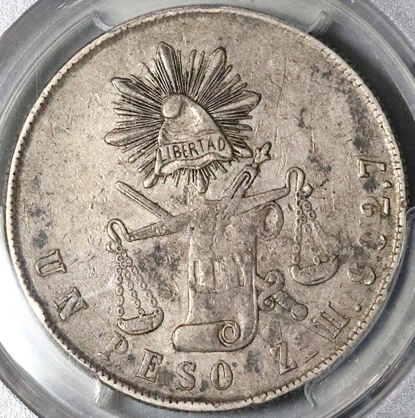 1872-Zs PCGS XF 45 Mexico Un Peso Zacatecas Mint Silver Coin (22092602C)