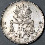1873-Pi Mexico 1 Peso Potosi Mint Balance Scale Key AU Silver Coin (23123104R)