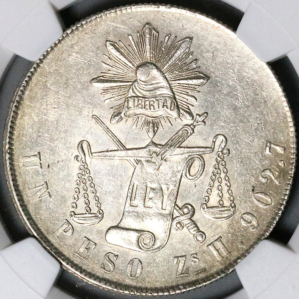 1873-Zs NGC UNC Mexico Un Peso Zacatecas Mint Silver Coin (22113001C)