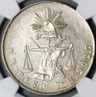 1873-Zs NGC UNC Mexico Un Peso Zacatecas Mint Silver Coin (22113001C)