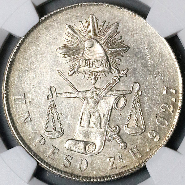 1873-Zs NGC UNC Mexico Un Peso Zacatecas Mint Silver Coin
