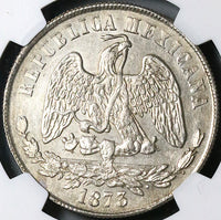 1873-Zs NGC UNC Mexico Un Peso Zacatecas Mint Silver Coin (22113001C)