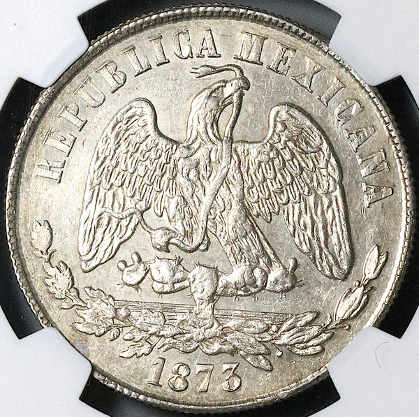 1873-Zs NGC UNC Mexico Un Peso Zacatecas Mint Silver Coin