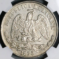 1873-Zs NGC UNC Mexico Un Peso Zacatecas Mint Silver Coin (22113001C)