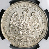 1873-Zs NGC UNC Mexico Un Peso Zacatecas Mint Silver Coin (22113001C)
