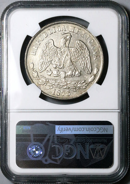 1873-Zs NGC UNC Mexico Un Peso Zacatecas Mint Silver Coin