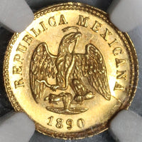 1890-Go NGC MS 63+ Mexico Gold 1 Peso Coin RARE Guanajuato Mint Only 2k Minted (20021605C)
