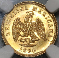 1890-Go NGC MS 63+ Mexico Gold 1 Peso Coin RARE Guanajuato Mint Only 2k Minted (20021605C)