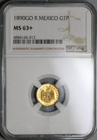 1890-Go NGC MS 63+ Mexico Gold 1 Peso Coin RARE Guanajuato Mint Only 2k Minted (20021605C)