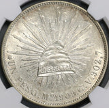 1909-Mo NGC AU 58 Mexico City Peso Cap & Rays Silver Coin (18080104C)