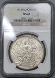 1913 NGC MS 63 Mexico Peso Mint State Caballito Horse Silver Coin (18120601C)
