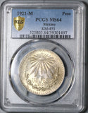 1921 PCGS MS 64  Mexico 1 UN Peso Silver Eagle Snake Mint State Coin (22020201C)