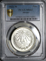 1922 PCGS MS 64 Mexico Un Peso Silver Mint State Coin (20053102C)