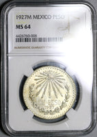 1927 NGC MS 64 Mexico 1 Peso Silver Key Date Mint State Coin (19111204C)