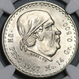 1947 NGC MS 65 Mexico 1 UN Peso Morelos Silver Gem BU Coin (22071002C)