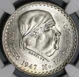 1947 NGC MS 66 Mexico 1 UN Peso Morelos Silver Gem BU Coin (23010402C)