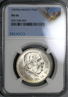 1947 NGC MS 66 Mexico 1 UN Peso Morelos Silver Gem BU Coin (23010402C)